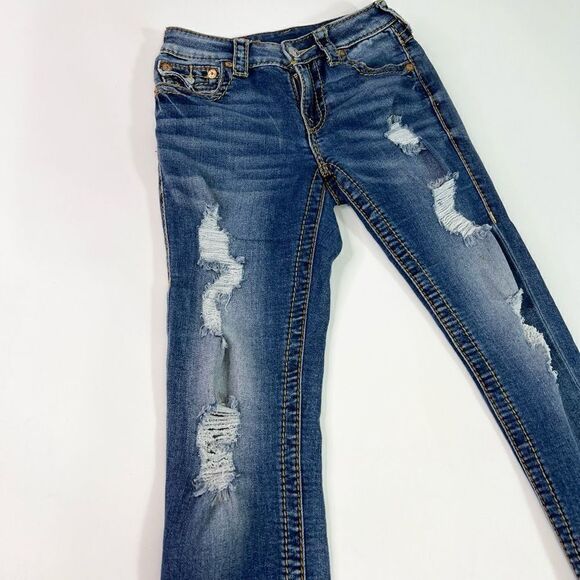 True Religion Skinny Jeans Womens 26 Mid Rise Jennie Curvy Rip Distressed Bottom - Picture 2 of 14